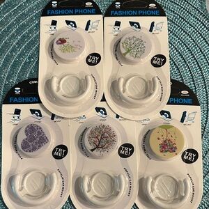 #005 White Floral Fashion Phone Grip & Stand - Pack of 5